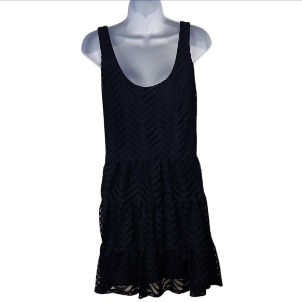 City Triangle Blue Chevron Lace Overlay Midi Dress - Picture 5 of 6